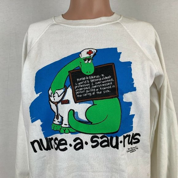 Hanes Other - Nurse Dinosaur Single Stitch Crewneck Sweatshirt Vtg 90s 1990 Humor Made USA L